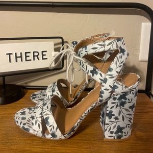 Gianni Bini Blue Floral Lace Up Block Heel